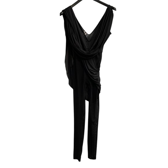 Ktoo Jumpsuit Womens S Black Sheer Mesh Layered Fitted Flare Sleeves Clubwear - Picture 5 of 15